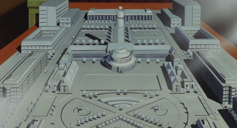 Diorama of the scrapped building project