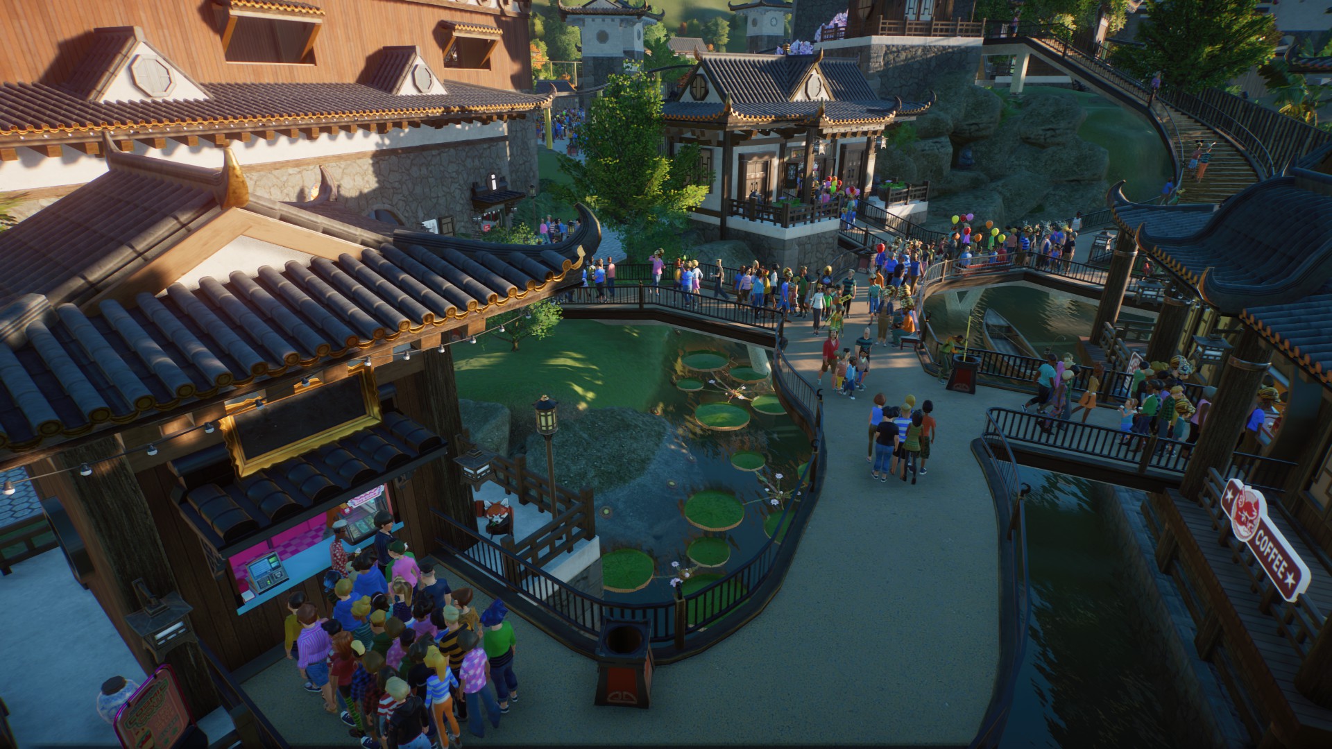 The central boardwalk in the zoo in Japan