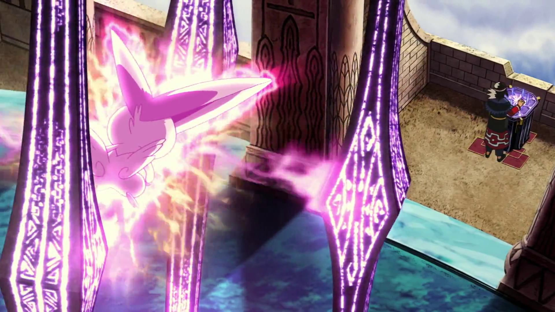 Victini being hurt to power this mechanism.