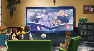 Two Pokemon Baccer coaches on TV