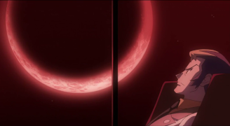 Kodai in front of a red moon.