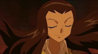 The undercover journalist lets down her hair as part of revealing that she is actually a spy.